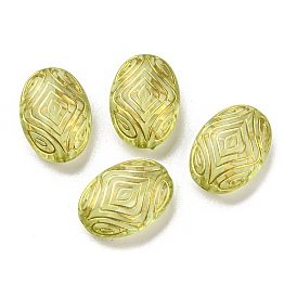 Plating Transparent Acrylic Beads, Golden Metal Enlaced, Oval with Rhombus
