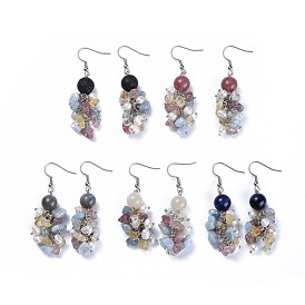 Natural Gemstone Dangle Earrings, with Natural Pearls and 316 Surgical Stainless Steel Earring Hooks, Cardboard Jewelry Boxes