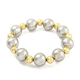Rack Plating Two Tone Round Brass Beaded Stretch Bracelets for Women, Cadmium Free & Lead Free, Long-Lasting Plated