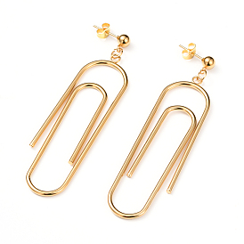 304 Stainless Steel Dangle Stud Earrings, with Ear Nuts, Paper Clip