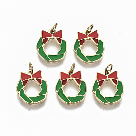 316 Surgical Stainless Steel Enamel Charms, with Jump Rings, Green Christmas Garland