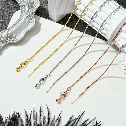 1.5мм стойка покрытие латунь коробка цепь регулируемый слайдер ожерелья для женщин мужчин, без кадмия и без свинца, 901 застежка из нержавеющей стали, долговечный