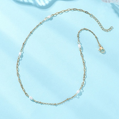 Женские ожерелья из натурального жемчуга, риса и нержавеющей стали с цепочкой-скрепкой, кремово-белые