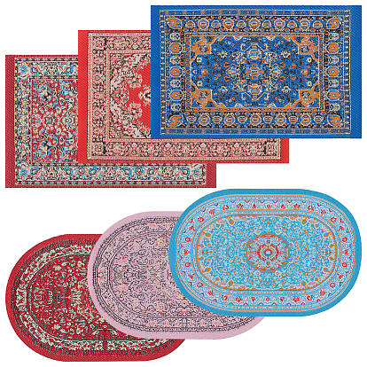 6шт. 6 стили тканевый ковер миниатюрные украшения, для садовых кукольных домиков, прямоугольник и овал