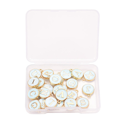 Encantos de esmalte de aleación de doble cara, plano y redondo con alfabeto, letra a Z ~, dorado