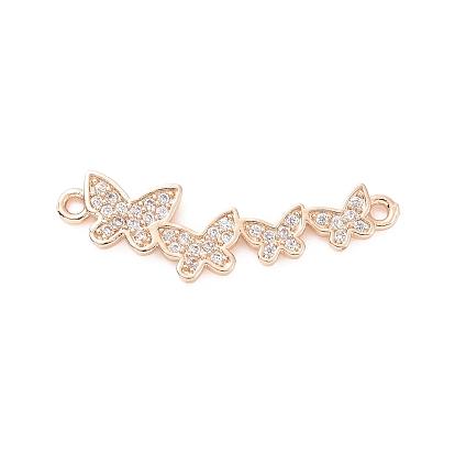Brass Micro Pave Clear Cubic Zirconia Connector Charms, Butterfly Links