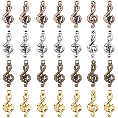 80 шт 4 цвета подвески со скрипичным ключом из сплава в тибетском стиле, без кадмия, без никеля и без свинца, музыкальная нота