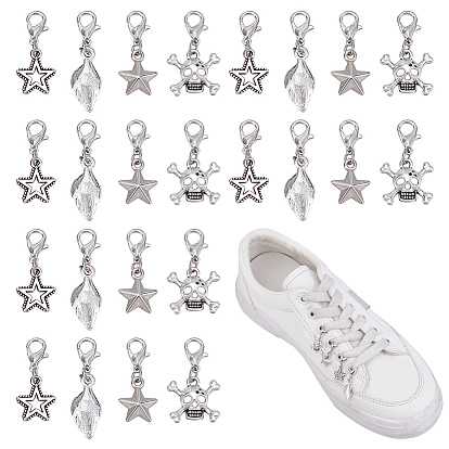 40шт 4 стили сплав подвески для обуви, Сплав с застежками когтя омара, череп из звездного листа