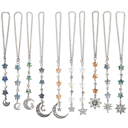 10 шт. 10 стили подвесные украшения из сплава и стекла, луна, с латунной цепочки и легированной Lobster Claw пряжек