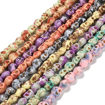 Synthetic Turquoise Beads Strands, Skull, Dyed, Spray Painted