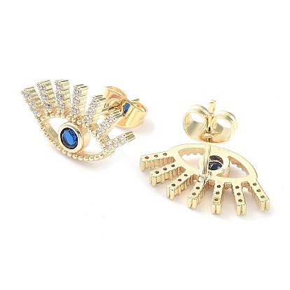 Brass Micro Pave Cubic Zirconia Stud Earrings, Evil Eye Jewelry for Women