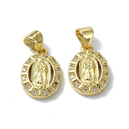 Покрытие стойки настоящее 18k позолоченное латунное микро-паве подвески из кубического циркония, долговечный, без свинца и без кадмия, овал с богом