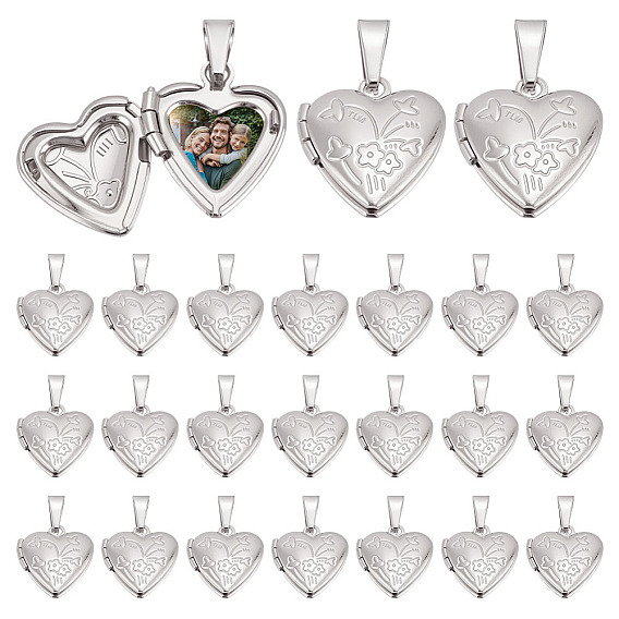 24шт. латунные медальоны-подвески в форме сердца, с 201 защелкой из нержавеющей стали на поручнях