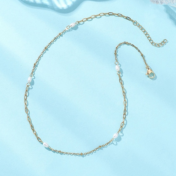 Женские ожерелья из натурального жемчуга, риса и нержавеющей стали с цепочкой-скрепкой, кремово-белые