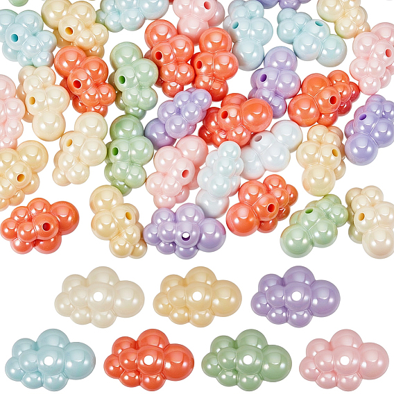 60Pcs Opaque Acrylic Beads, Cloud, AB Color Plated