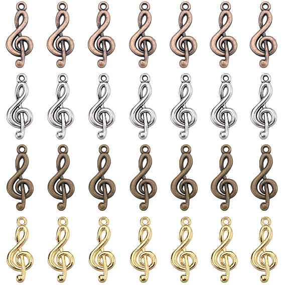 80 шт 4 цвета подвески со скрипичным ключом из сплава в тибетском стиле, без кадмия, без никеля и без свинца, музыкальная нота