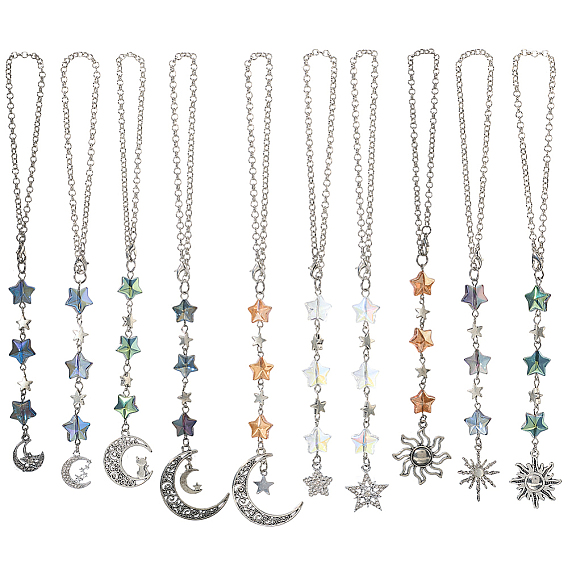 10 шт. 10 стили подвесные украшения из сплава и стекла, луна, с латунной цепочки и легированной Lobster Claw пряжек