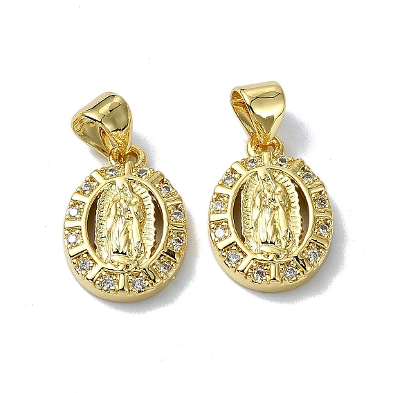 Покрытие стойки настоящее 18k позолоченное латунное микро-паве подвески из кубического циркония, долговечный, без свинца и без кадмия, овал с богом