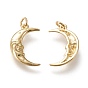 Brass Pendants, with Jump Rings, Long-Lasting Plated, Moon