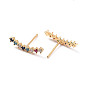 Colorful Cubic Zirconia Curved Bar Stud Earrings, Brass Earrings for Women, Cadmium Free & Lead Free