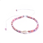 Handmade Polymer Clay Heishi Beads Braided Necklaces, with Natural Cowrie Shell Beads, Brass Beads and Nylon Thread
