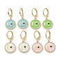 Golden Brass Dangle Leverback Earrings, with Enamel and Cubic Zirconia, Evil Eye & Moon