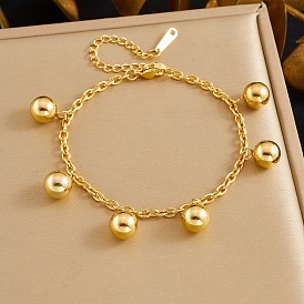 304 браслеты с круглыми бусинами из нержавеющей стали, браслеты-цепочки для женщин