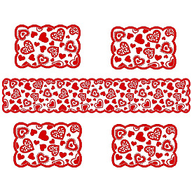 Valentine's Day Love Heart Polyester Embroidery Table Mats, Table Runner, Placemats for Dining Table Decoration