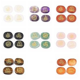 4шт 4 стили украшения для показа натуральных драгоценных камней, фигурка для украшения дома, энергетический камень рейки для исцеления, овал с символами воздуха, пожар, элементы воды и почвы