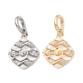 Латунный микро-паве кубический цирконий, ромб, за половину пробурено бисера, стойки покрытие, долговечный