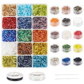 DIY Jewelry Set Kits, with Glass Bugle Beads, Elastic Crystal Thread and Iron Tapestry Needles