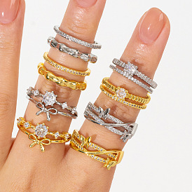 Anillos abiertos de latón con micropavé de circonitas cúbicas para mujer, oro / platino