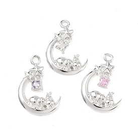 Латунные микро проложить кубического циркония подвески, 925 серебро покрытием, Луна с подвесками в виде кролика и звезды.
