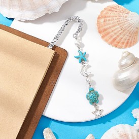 Закладки с крючками из сплава, закладки для книг в виде морской звезды, черепахи, синтетической бирюзы и сплава со звездой и луной