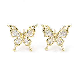 Butterfly Brass Stud Earrings with Glass for Women