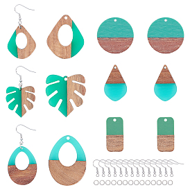 Olycraft DIY Earring Making, with Resin & Wood Pendants, Iron Jump Rings & Earring Hooks, Mixed Shapes