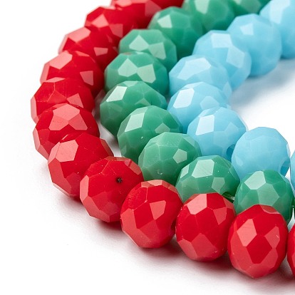 Opaque Solid Color Glass Beads Strands, Faceted, Rondelle
