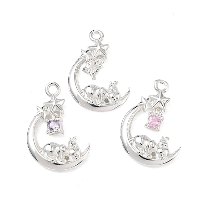 Латунные микро проложить кубического циркония подвески, 925 серебро покрытием, Луна с подвесками в виде кролика и звезды.