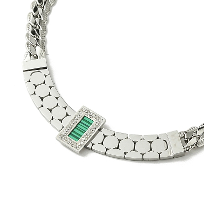 304 Stainless Steel Chunky Necklaces, with Synthetic Malachite
