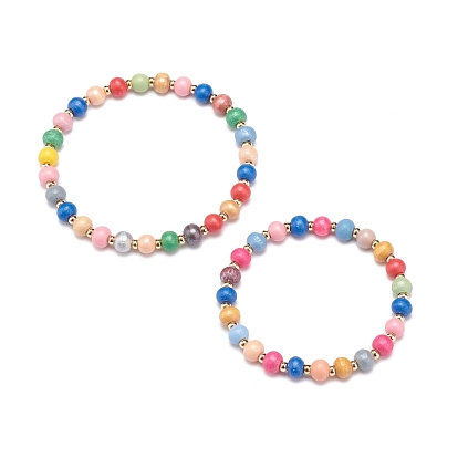 2 pcs 2 ensemble de bracelets extensibles en perles rondes en bois naturel pour enfant et parent