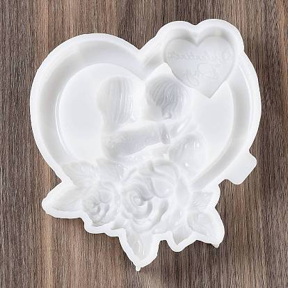 Valentine's Day Heart Couple Rose DIY Wall Decoration Silicone Molds, Resin Casting Molds, for UV Resin, Epoxy Resin Craft Making