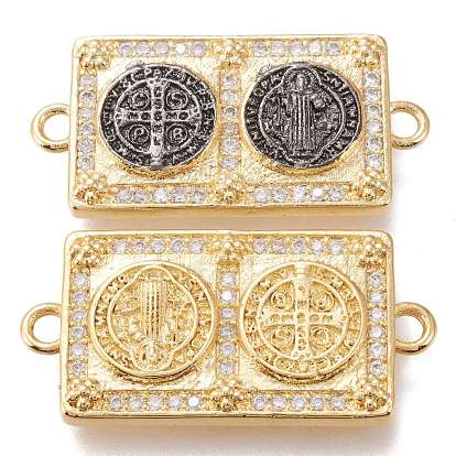Brass Micro Pave Clear Cubic Zirconia Links Connectors, Long-Lasting Plated, Religion, Rectangle with Cross & Goddess
