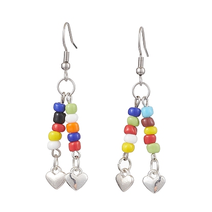 Болтающие серьги из стекла, с 316 крючками для сережек из хирургической нержавеющей стали, подвески в форме сердца из сплава в тибетском стиле, красочный
