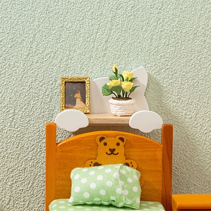 Wood Cat Shape Floating Shelf Miniature Ornaments, Micro Landscape Home Dollhouse Furniture Accessories, Pretending Prop Decoration