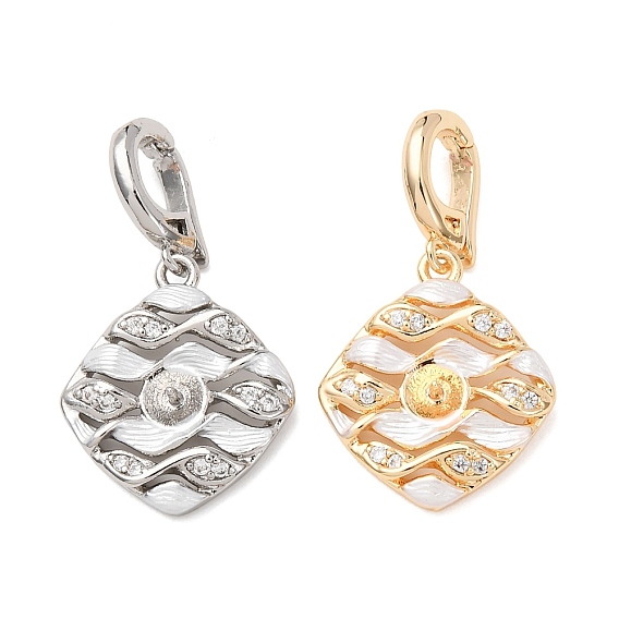 Латунный микро-паве кубический цирконий, ромб, за половину пробурено бисера, стойки покрытие, долговечный