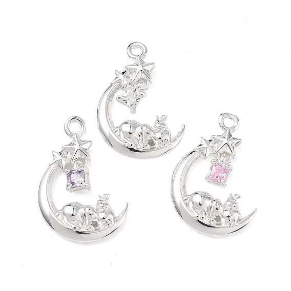 Латунные микро проложить кубического циркония подвески, 925 серебро покрытием, Луна с подвесками в виде кролика и звезды.