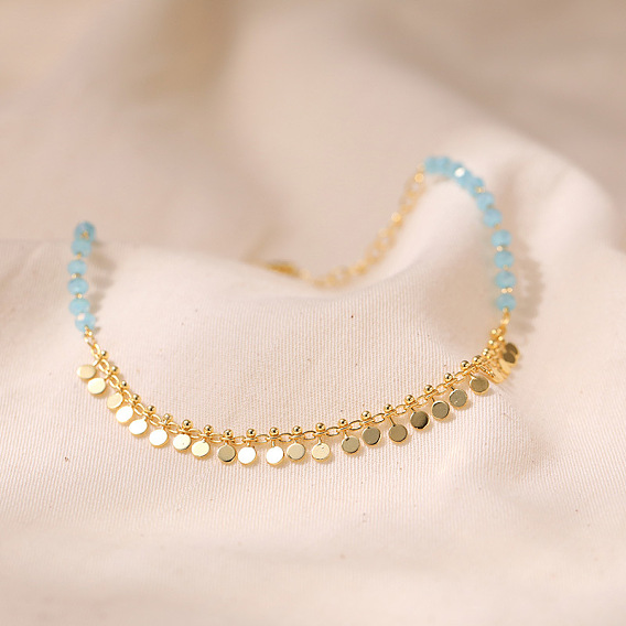 Браслеты на ногу из граненого стекла ронделле и латунных дисков с кисточками для женщин, золотые