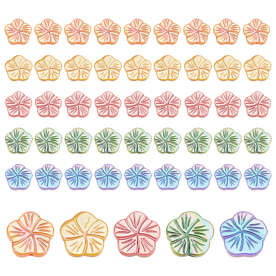 50 pcs 5 couleurs brins de perles de coquillages d'eau douce naturels, de couleur plaquée ab , teint, fleur