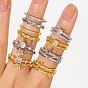 Brass Micro Pave Cubic Zirconia Cuff Open Rings for Women, Golden/Platinum