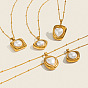 304 Collares con colgante geométrico de acero inoxidable y cadena tipo satélite para mujer, con perlas de imitación, blanco, real 18 k chapado en oro